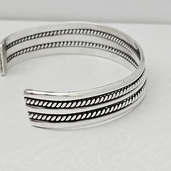 Vintage Tahe Sterling Silver Navajo Double Twisted Rope Cuff Bracelet 25g